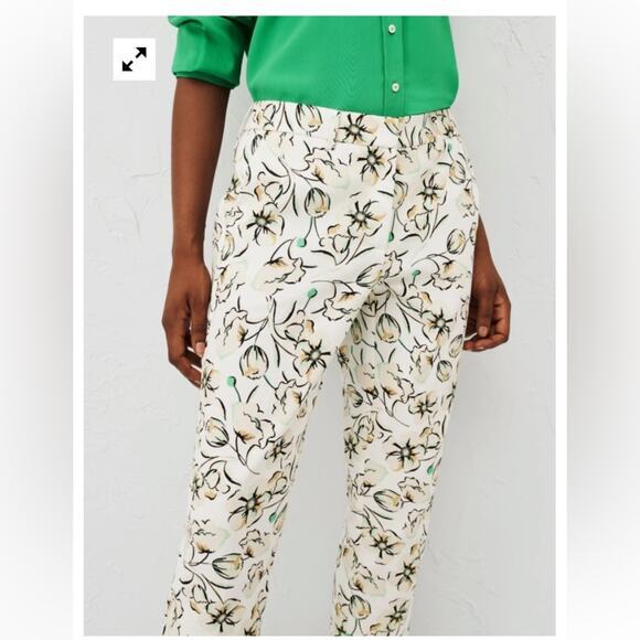 Marella pants size 10 Mid-rise printed black stretch‎ cotton ankle crop office - Picture 3 of 12